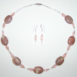 Lepidolite, Quartz & Crystal Sterling Necklace Set